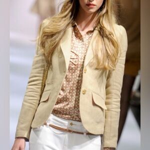 Ivanka Trump Tan w/ Pink Accents Logo Classic Linen Blazer
